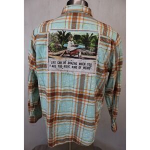 Angry Minnow Flannel Shirt Mens Size XL Blue Gator Girl Kind Of Weird Alligator